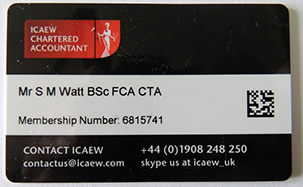 ICAEW membership card of Steve Watt